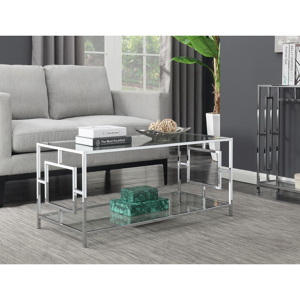 Town Square Chrome Coffee Table with Shelf Glass/Chrome