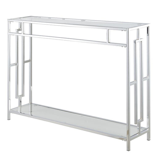 Town Square Chrome Console Table with Shelf Glass/Chrome