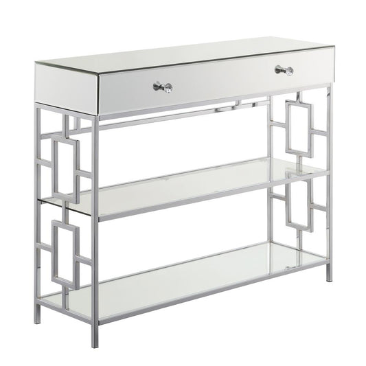 Town Square 1 Drawer Mirrored Console Table, Mirror/Glass/Chrome