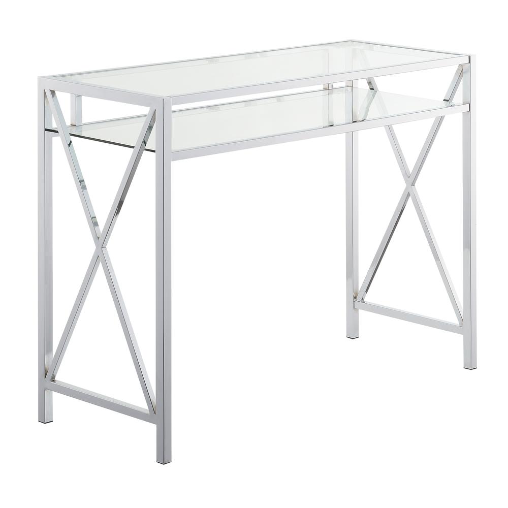 Oxford Chrome 42 Inch Desk, Clear Glass/Chrome