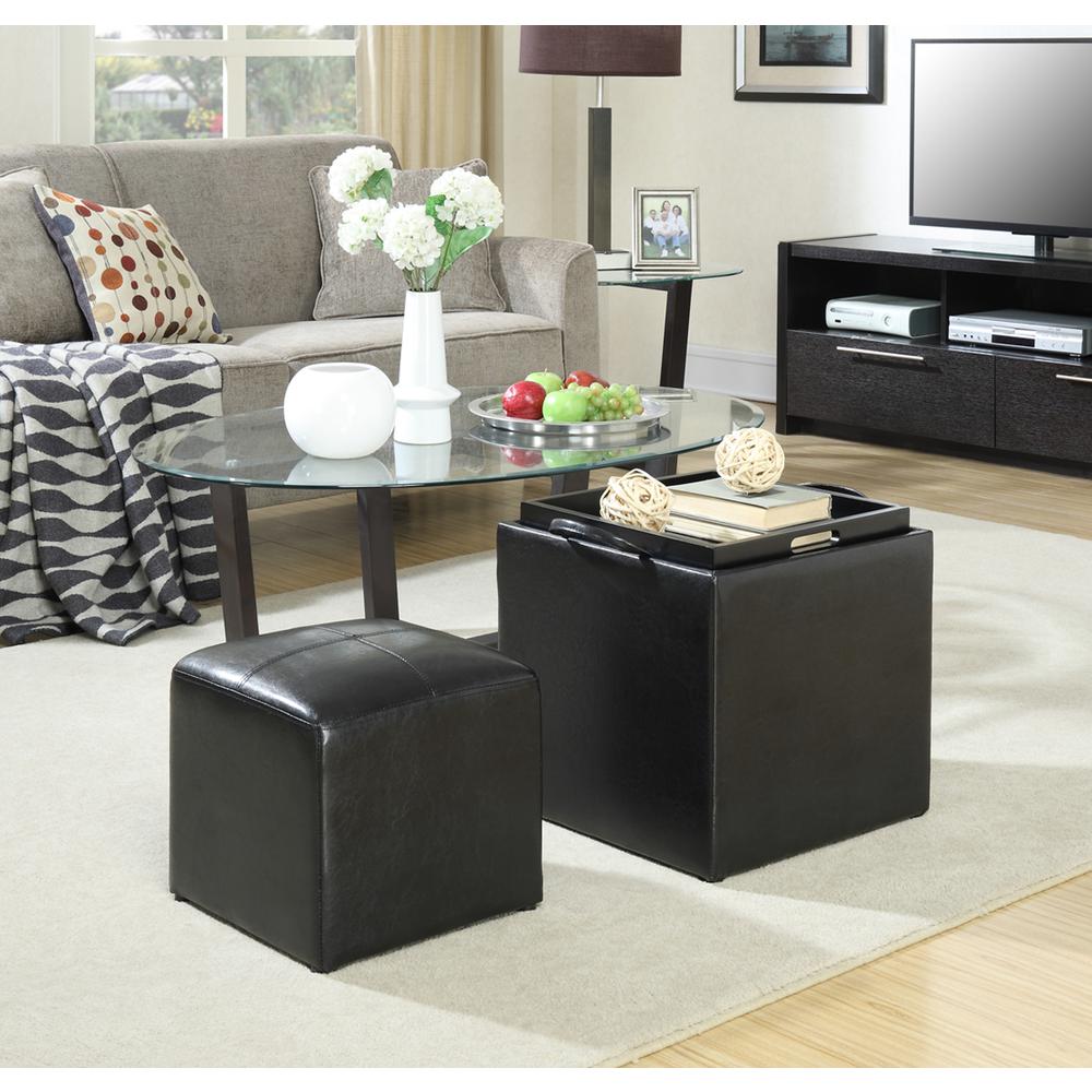 Designs4Comfort Park Avenue Single Ottoman with Stool and Reversible Tray Black Faux Leather