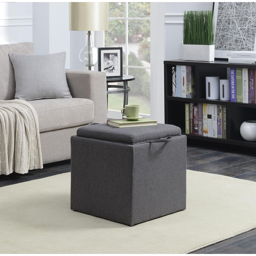 Designs4Comfort Park Avenue Single Ottoman with Stool and Reversible Tray Soft Gray Fabric