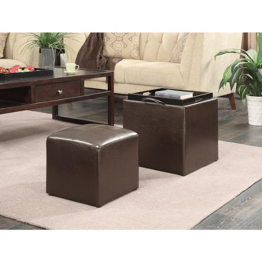 Designs4Comfort Park Avenue Single Ottoman with Stool and Reversible Tray Espresso Faux Leather