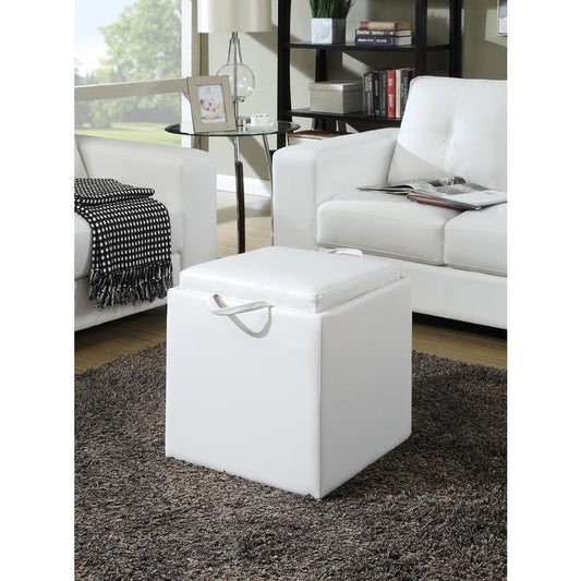 Designs4Comfort Park Avenue Single Ottoman with Stool and Reversible Tray Ivory Faux Leather