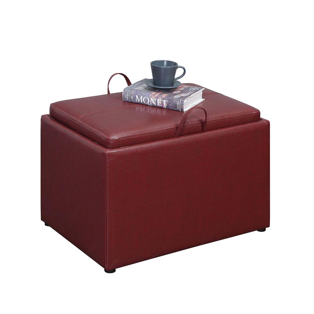 Designs4Comfort Accent Storage Ottoman with Reversible Tray Burgundy Faux Leather