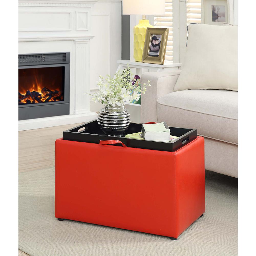 Designs4Comfort Accent Storage Ottoman with Reversible Tray Red Faux Leather