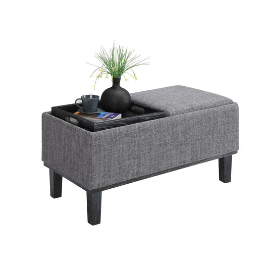 Designs4Comfort Brentwood Storage Ottoman with Reversible Trays Light Charcoal Gray Fabric/Black