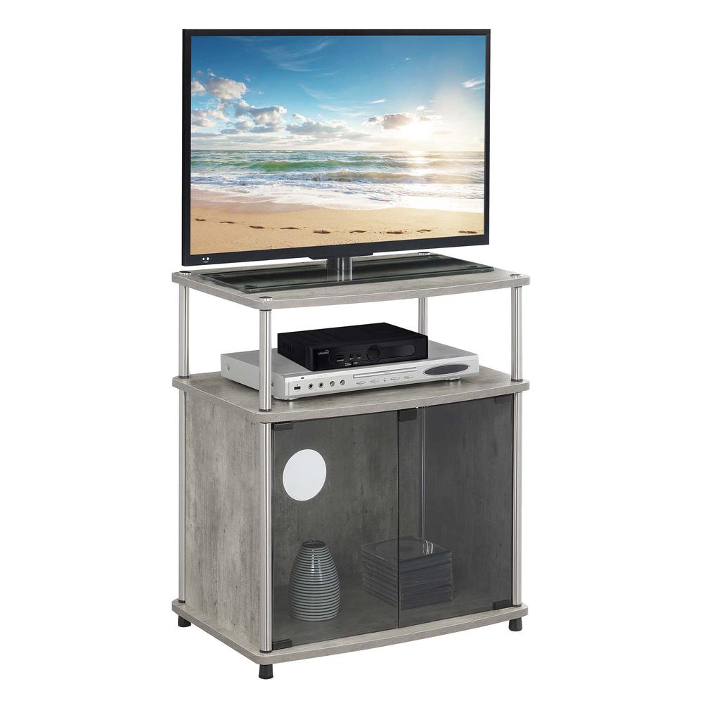 Designs2Go TV Stand with Black Glass Storage Cabinet and Shelf, Faux Birch