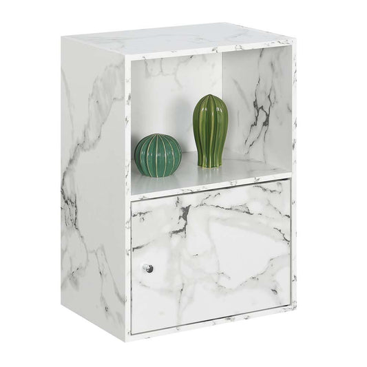 Xtra Storage 1 Door Cabinet with Shelf, White Faux Marble