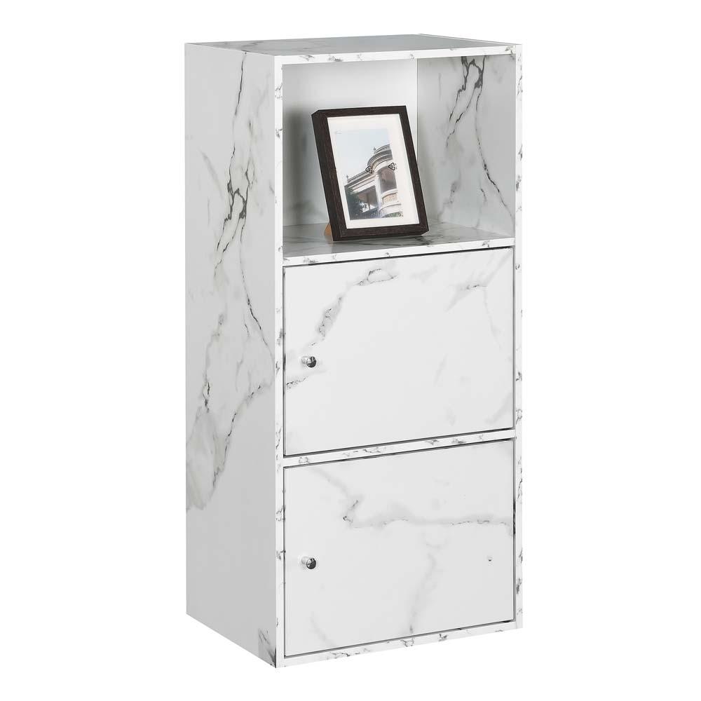 Xtra Storage 2 Door Cabinet with Shelf, White Faux Marble