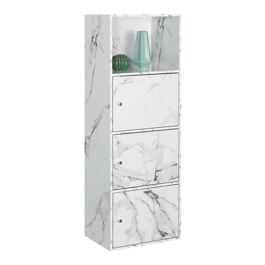 Xtra Storage 3 Door Cabinet with Shelf, White Faux Marble