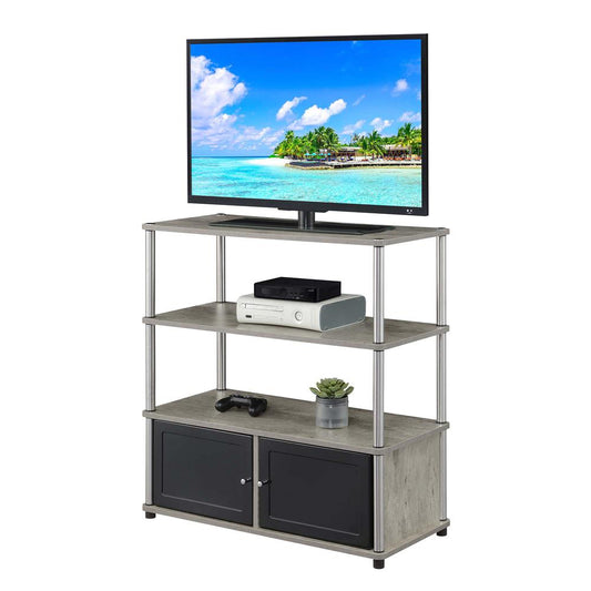 Designs2Go Highboy TV Stand with Storage Cabinets and Shelves, Faux Birch