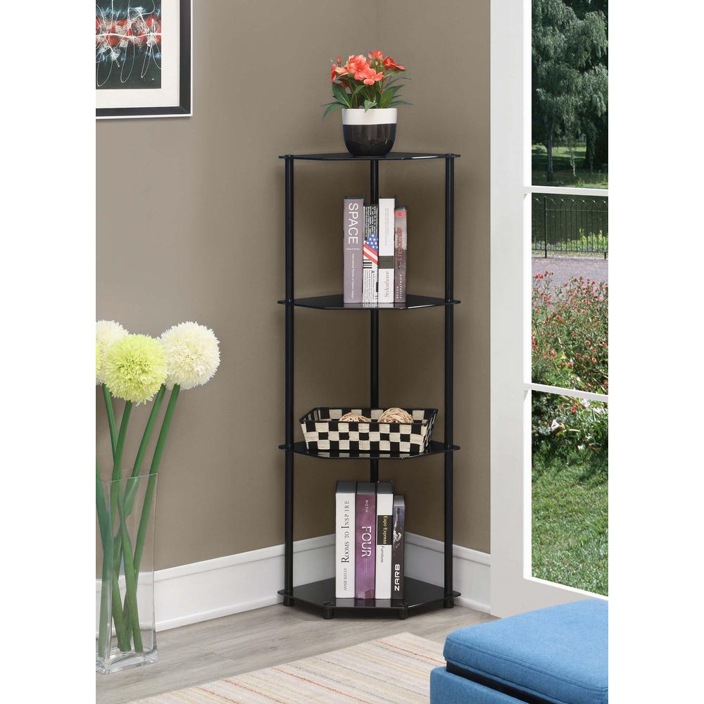 Designs2Go Classic Glass 4 Tier Corner Shelf, Black Glass