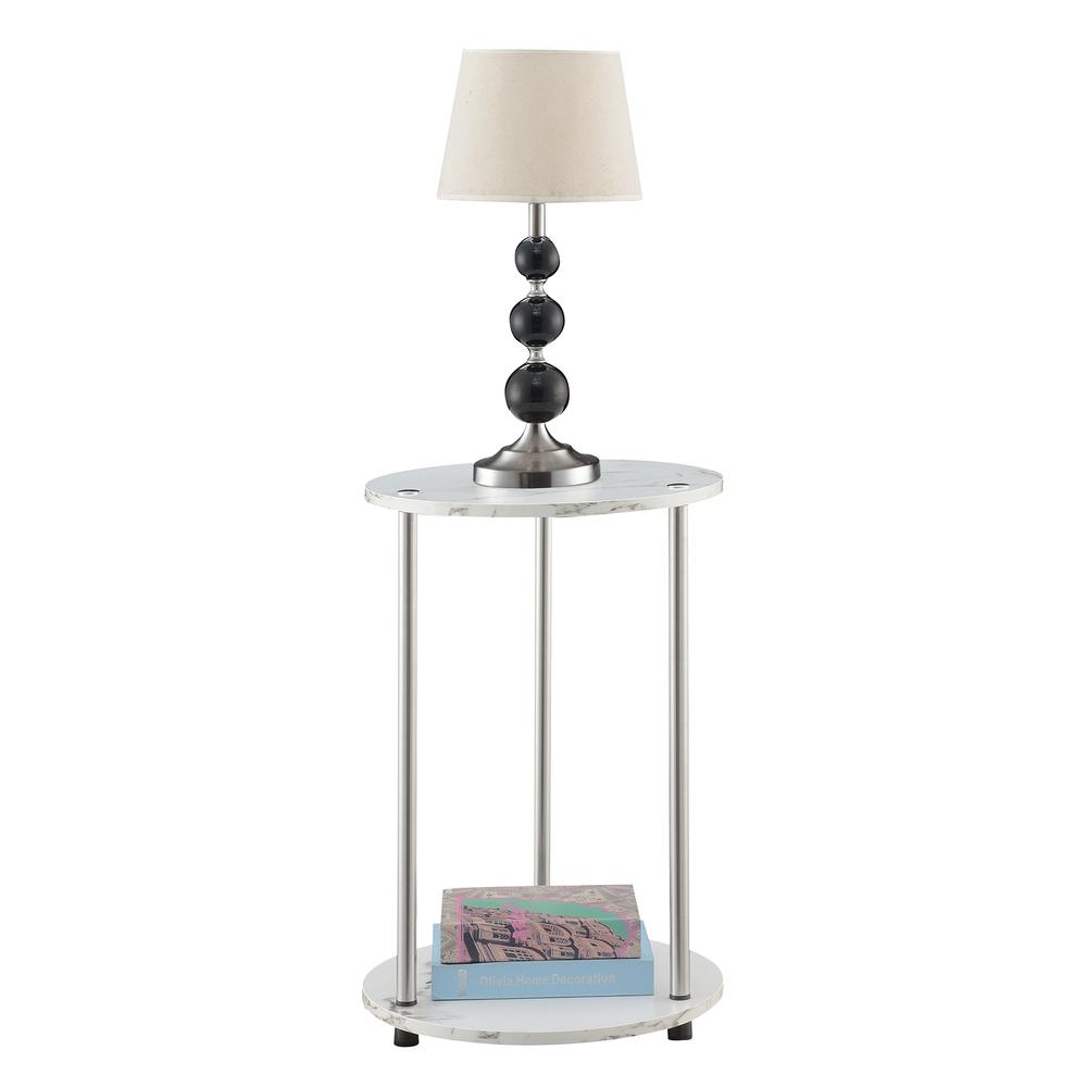 Designs2Go No Tools 2 Tier Round End Table, Faux White Marble/Chrome