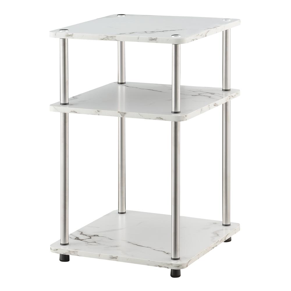 Designs2Go No Tools 3 Tier End Table, Faux White Marble/Chrome