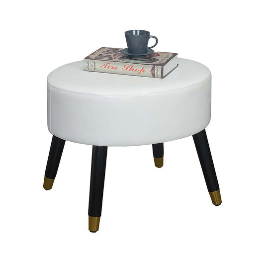 Designs4Comfort Mid Century Ottoman Stool, White Faux Leather