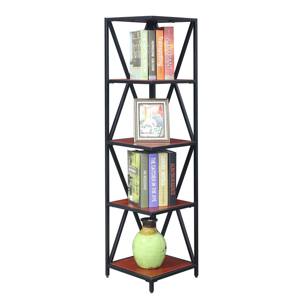 Tucson Metal 5 Tier Corner Bookcase, Cherry/Black