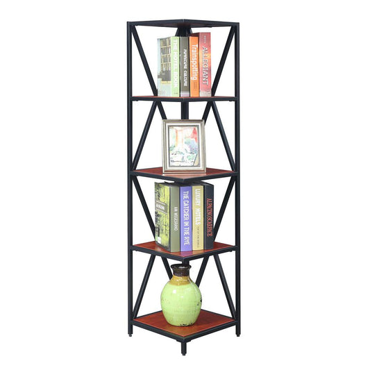 Tucson Metal 5 Tier Corner Bookcase, Cherry/Black