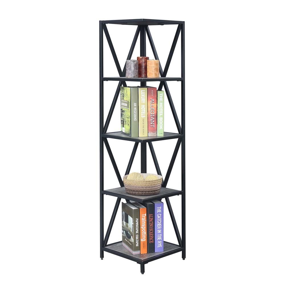 Tucson Metal 5 Tier Corner Bookcase, Weathered Gray/Black