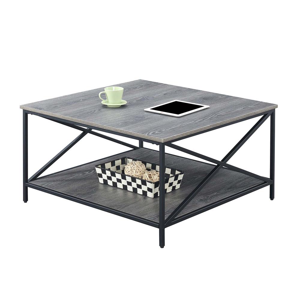 Tucson Metal Square Coffee Table with Shelf, Weathered Gray/Black