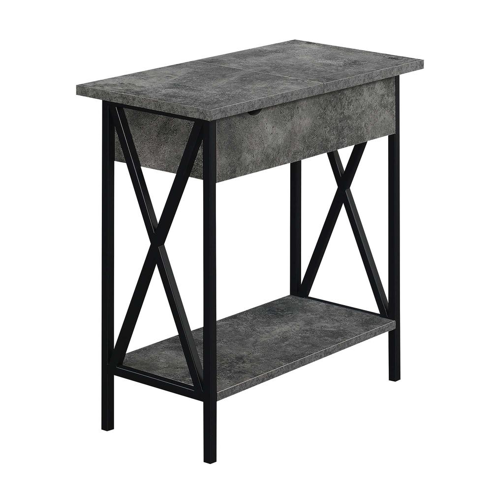 Tucson Flip Top End Table with Charging Station Cement / Black