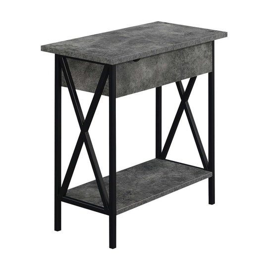 Tucson Flip Top End Table with Charging Station Cement / Black