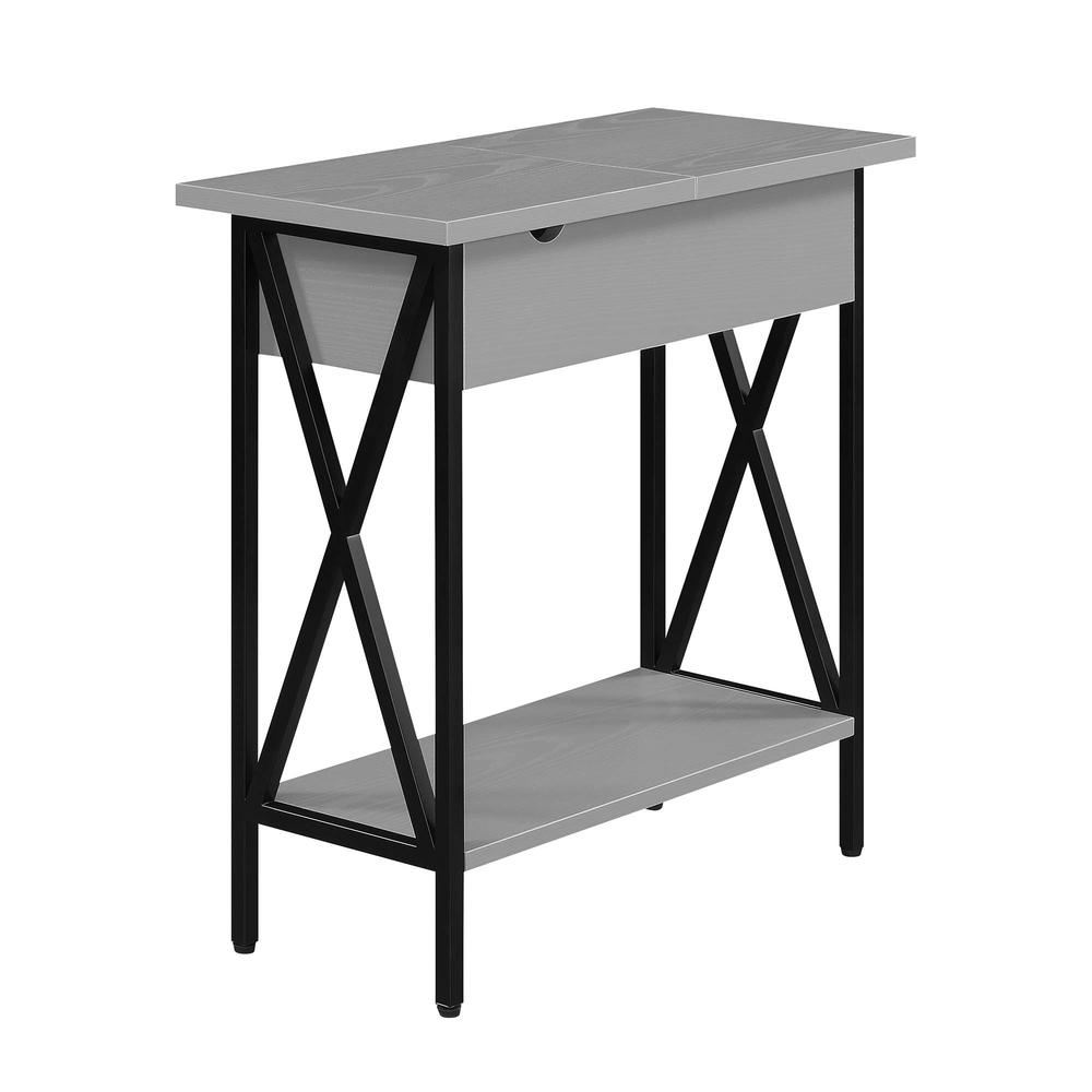 Tucson Flip Top End Table with Charging Station and Shelf in Gray/Black