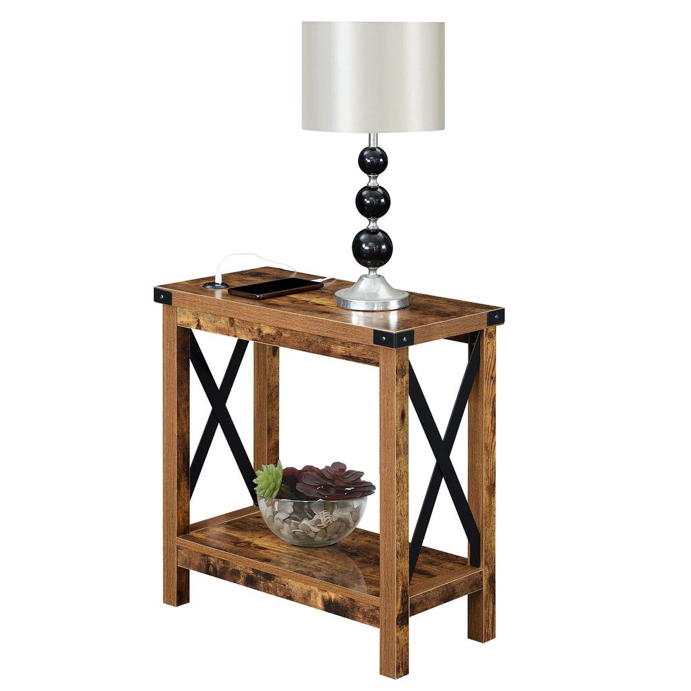 Durango Chairside Table With Charging Station, Barnwood/Black