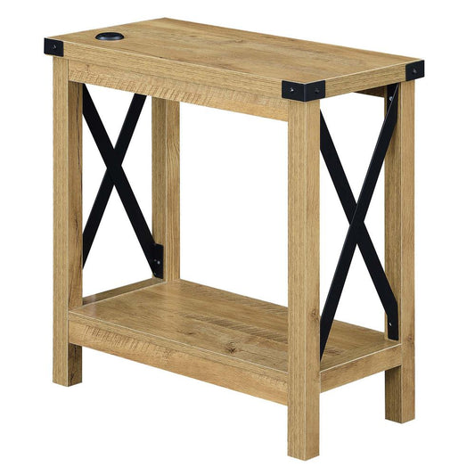 Durango Chairside Table With Charging Station, English Oak/Black