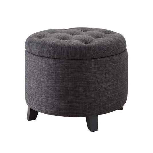 Designs4Comfort Round Storage Ottoman Dark Charcoal Gray Fabric