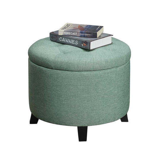 Designs4Comfort Round Storage Ottoman, Green Faux Linen