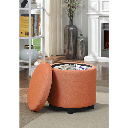 Designs4Comfort Round Accent Storage Ottoman with Reversible Tray Lid Coral Fabric