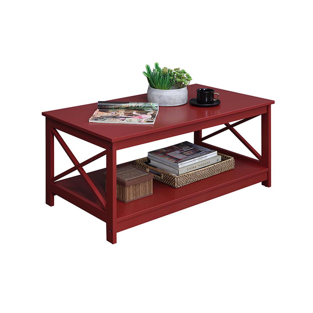 Oxford Coffee Table with Shelf, Cranberry Red