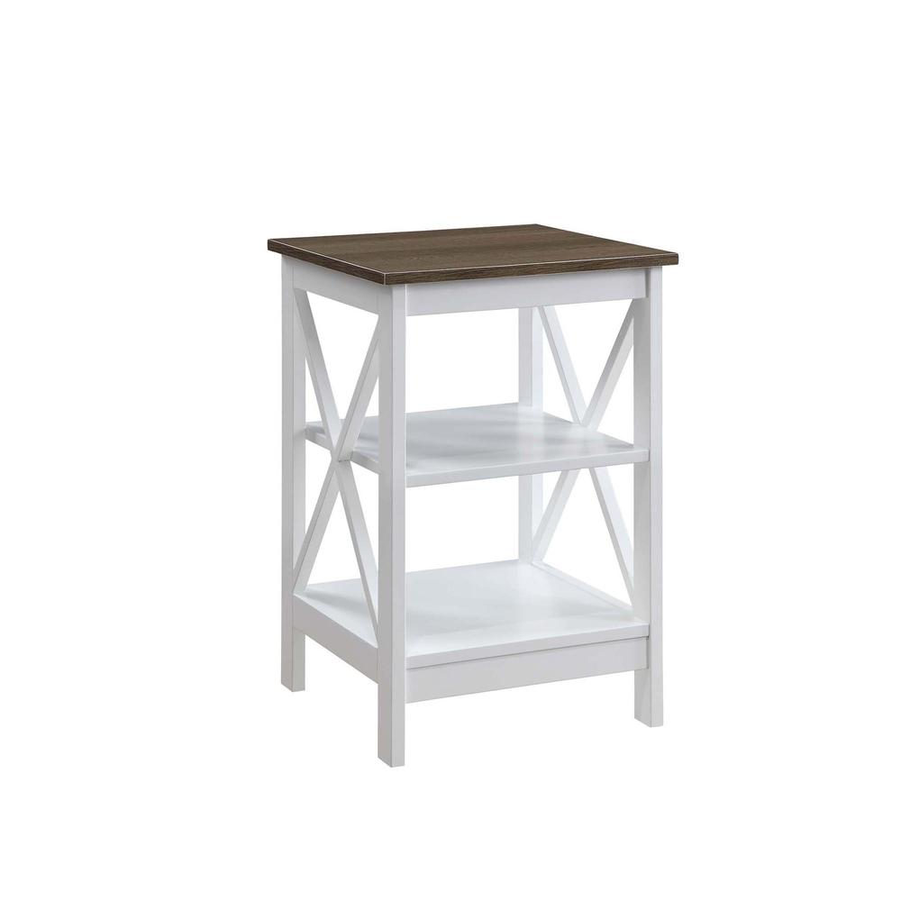 Oxford End Table with Shelves Driftwood/White