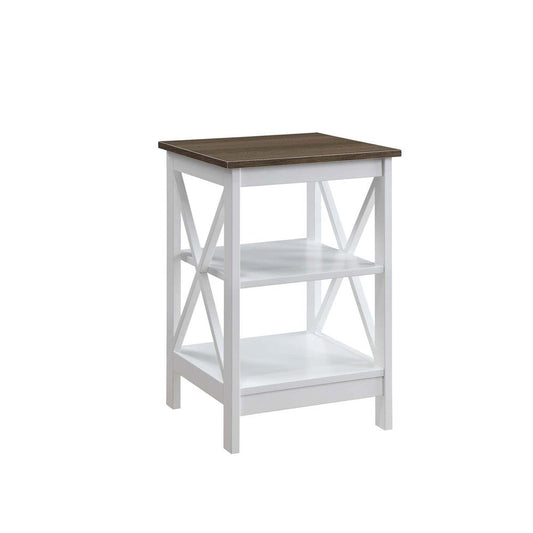 Oxford End Table with Shelves Driftwood/White