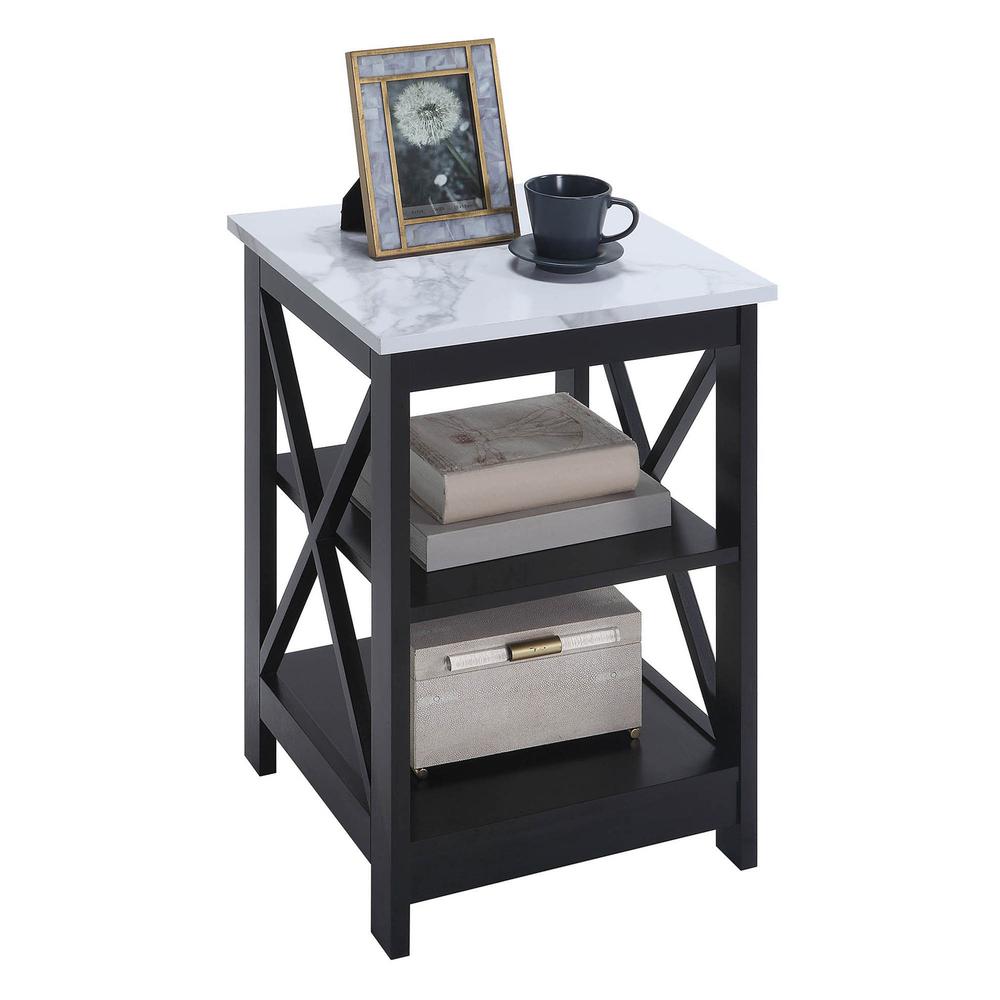 Oxford End Table with Shelves White Faux Marble/Black