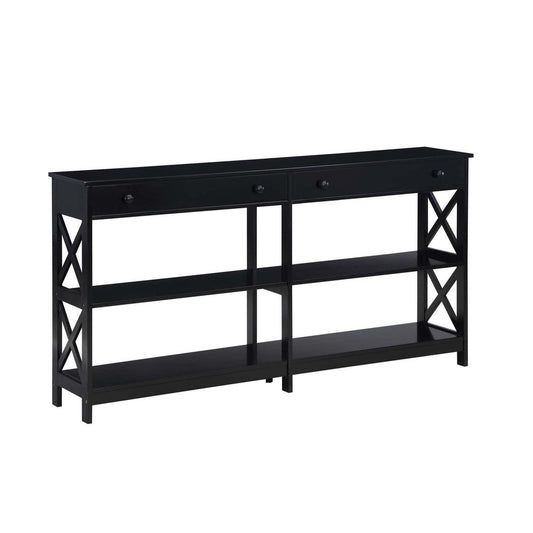 Oxford 2 Drawer 60 inch Console Table with Shelves, Black