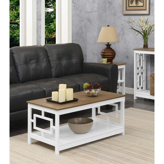 Town Square Coffee Table with Shelf -Driftwood/White