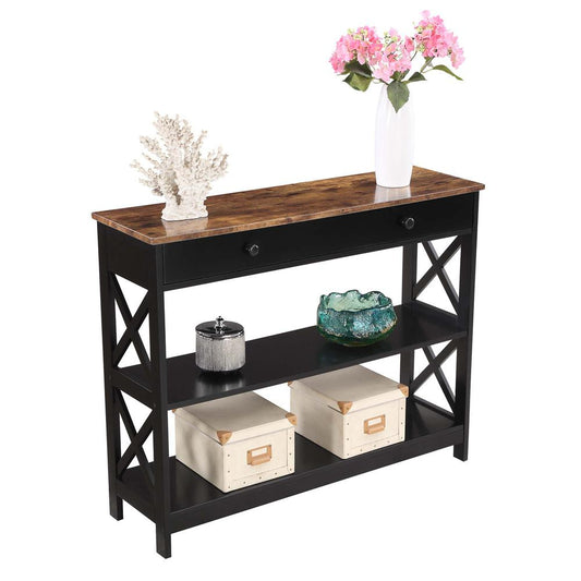 Oxford 1 Drawer Console Table with Shelves Barnwood