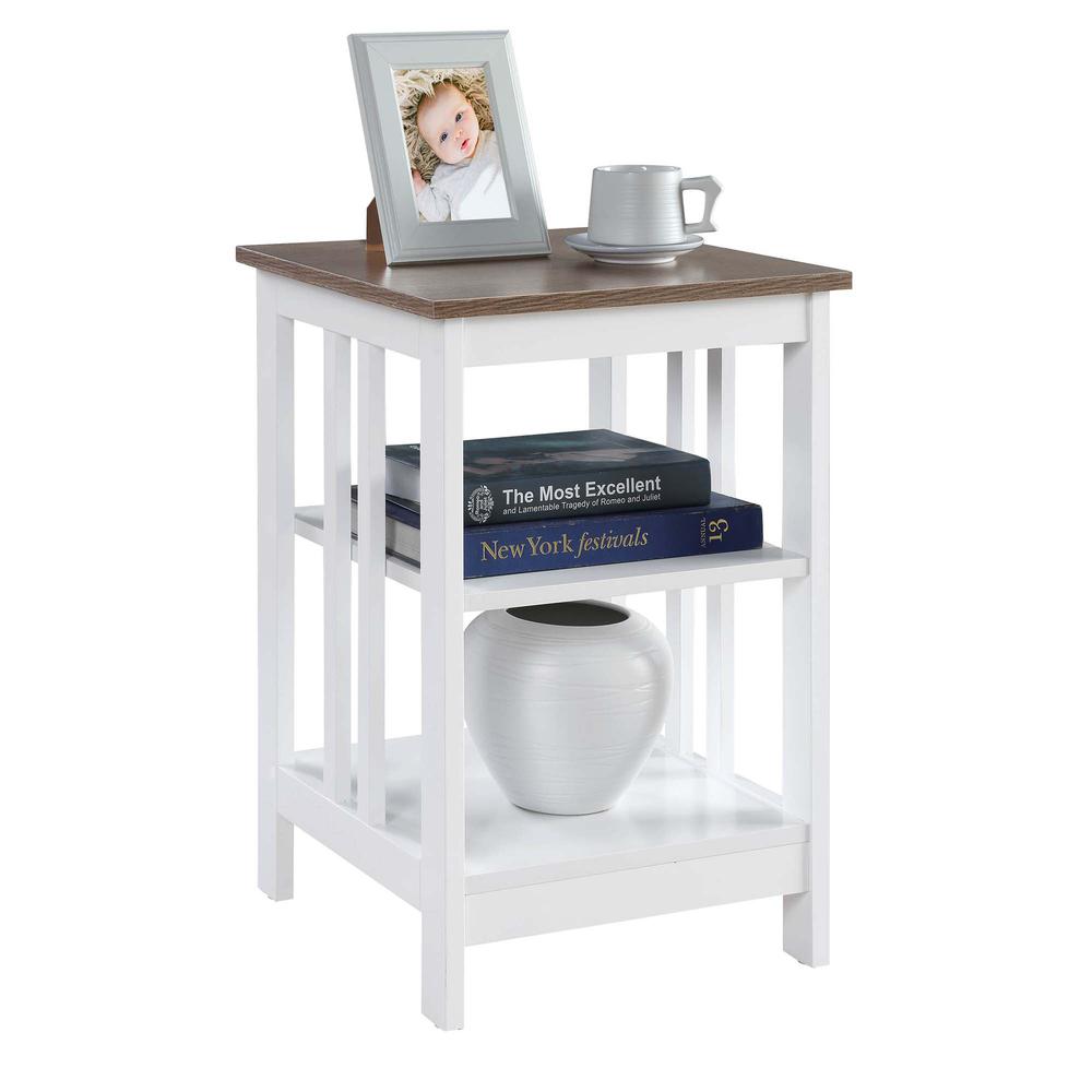 Mission End Table, Driftwood/White