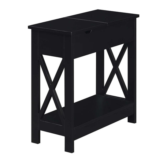 Oxford Flip Top End Table with Charging Station Black