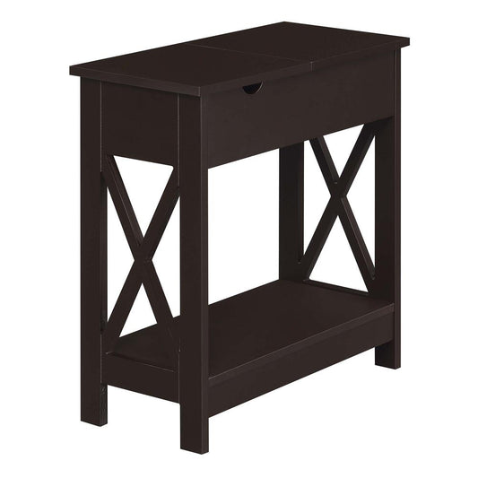 Oxford Flip Top End Table with Charging Station Espresso