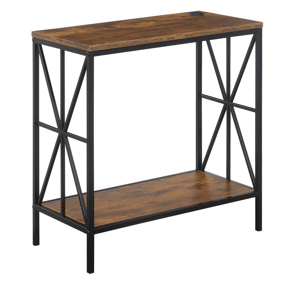 Tucson Starburst Chairside End Table with Charging Station and Shelf, Barnwood/Black