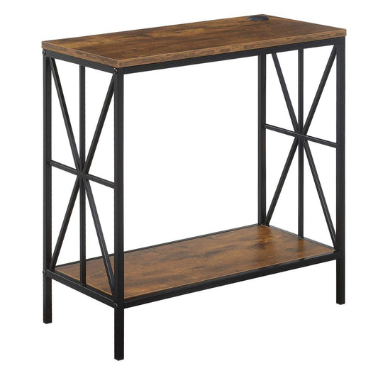 Tucson Starburst Chairside End Table with Charging Station and Shelf, Barnwood/Black