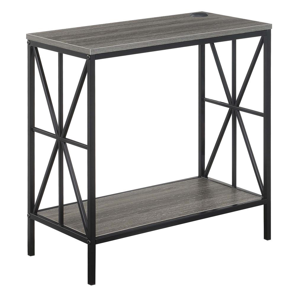 Tucson Starburst Chairside End Table with Charging Station and Shelf, Weathered Gray/Black