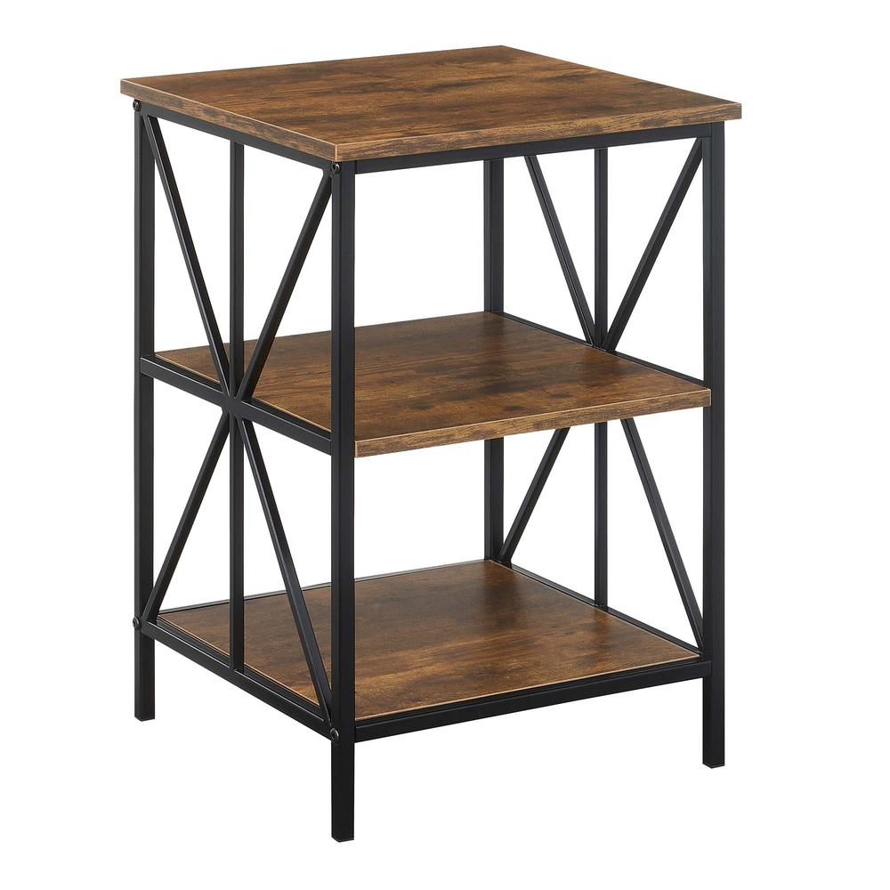 Tucson Starburst End Table with Shelves, Barnwood/Black