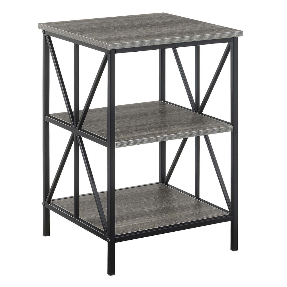 Tucson Starburst End Table with Shelves, Weathered Gray/Black