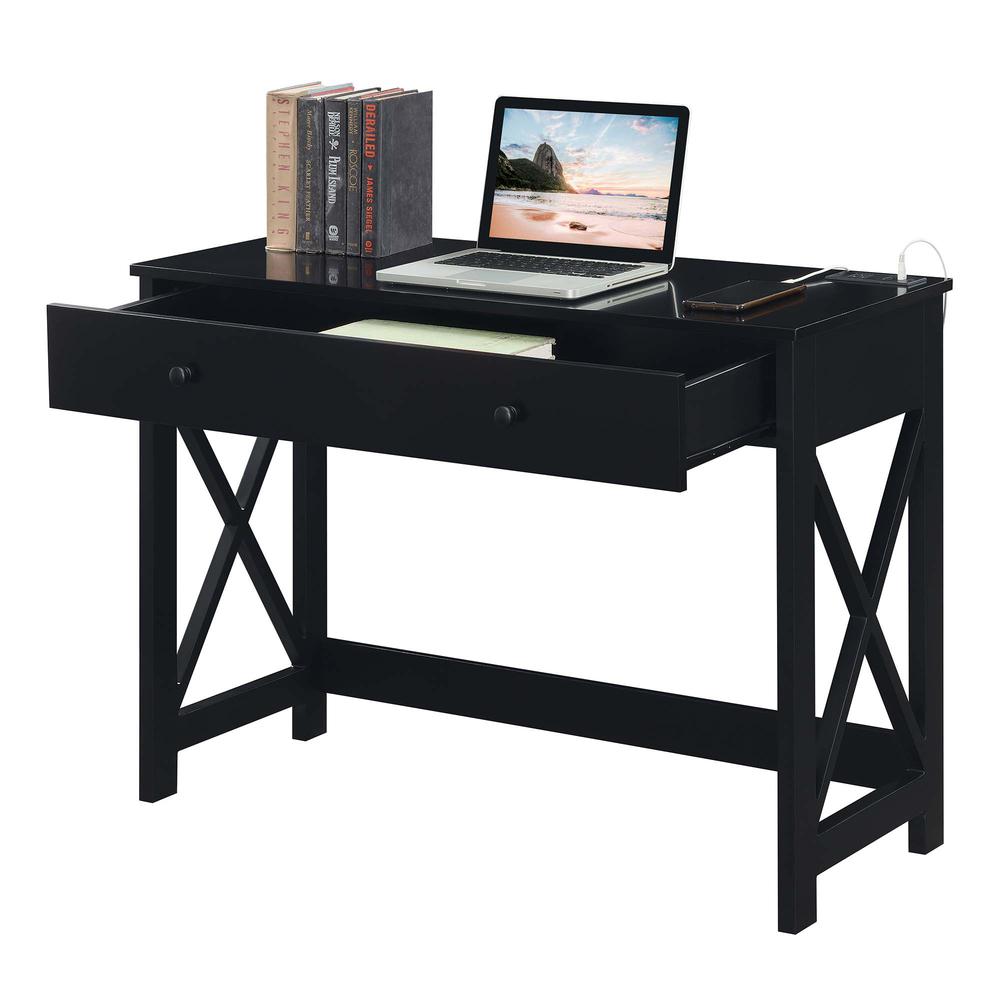 Oxford 42 inch Desk with Charging Station Black