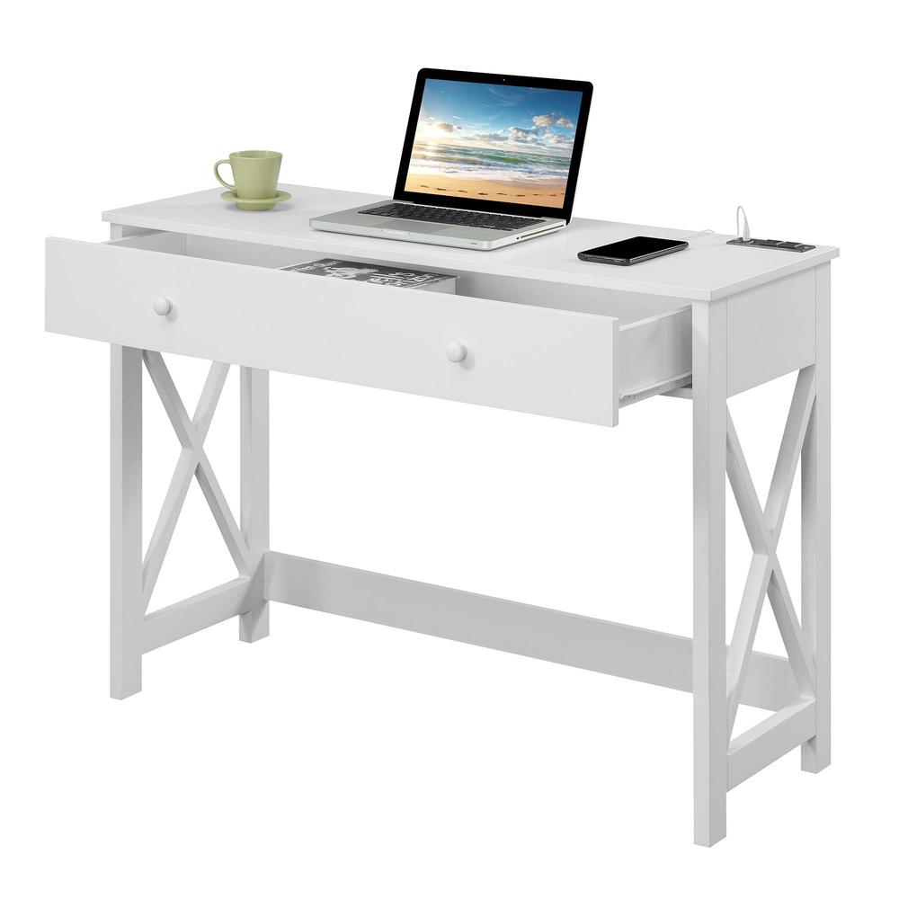 Oxford 42 inch Desk with Charging Station White