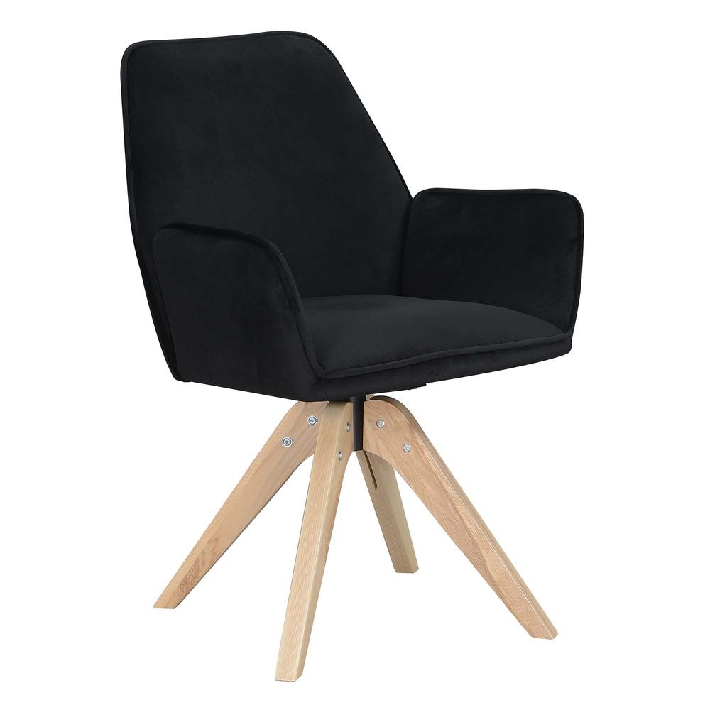 Take a Seat Miranda Swivel Accent Chair, Velvet Black/Natural Wood